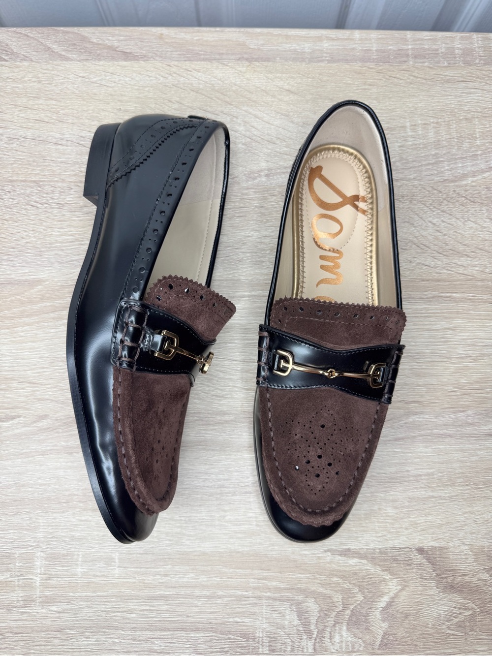 Sam Edelman Brown Suede and Black Leather Bit Loafers Size 8